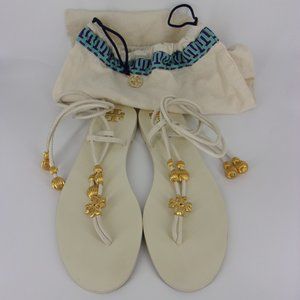 Tory Burch "Capri" cream white flat lace up sandals, size 7,w/original cloth bag
